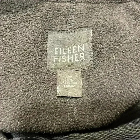 EUC Eileen Fisher Funnel Neck Long Asymmetrical Coat Jacket Fleece Lined Sz L - Picture 9 of 12